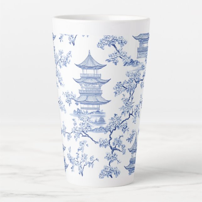 Tasse Latte PixDezine Pagodes Chinoiserie Fleurs de Cerisier B (Devant)