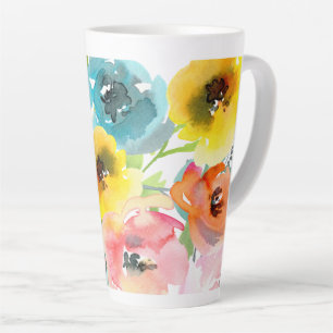Tasse Latte PixDezines Aquarelle Peonies d'été