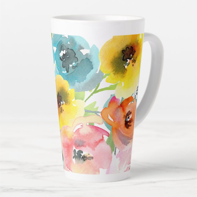 Tasse Latte PixDezines Aquarelle Peonies d'été (Angle droit)