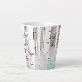 Tasse Latte PixDezines Forêt de bouleaux d'hiver Lits de fougè