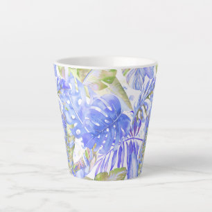 Tasse Latte PixDezines Hawaiian Jungle Cornflower Bleu vert