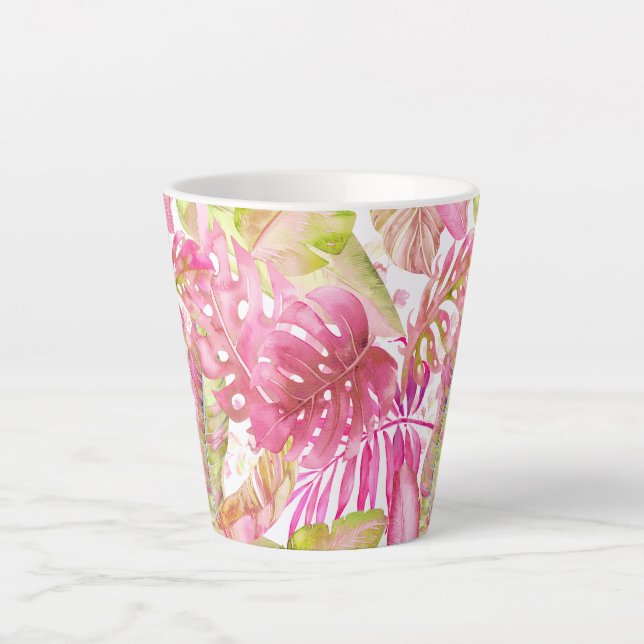 Tasse Latte PixDezines Hawaiian Jungle Pink Green Foliage (Devant)