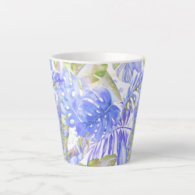 Tasse Latte PixDezines Jungle Hawaïen Bleu de Centaurée Vert (Devant)