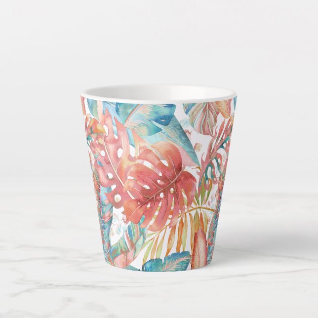 Tasse Latte PixDezines Jungle Hawaïen sarcelle feuillage rouil (Devant)