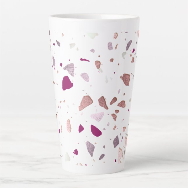 Tasse Latte PixDezines Terrazzo Motif Rose Or Bourgogne (Devant)