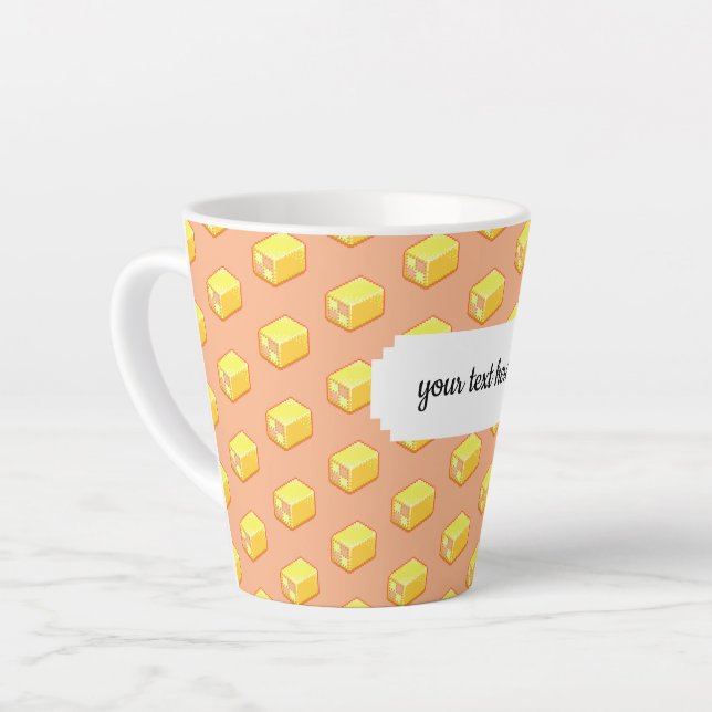 Tasse Latte Pixel Art rose et jaune Motif de gâteau Battenberg (Angle gauche)