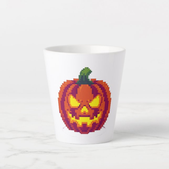 Tasse Latte Pixel Halloween Citrouille (Devant)