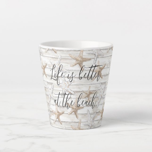 Tasse Latte Plage de l'océan tropical étoile de mer Mariage (Devant)