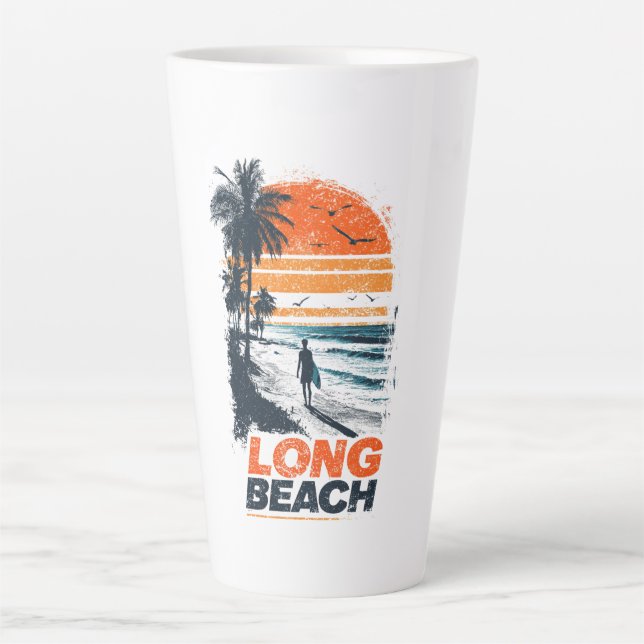 Tasse Latte Plage de Long Beach Californie Coucher de soleil R (Devant)