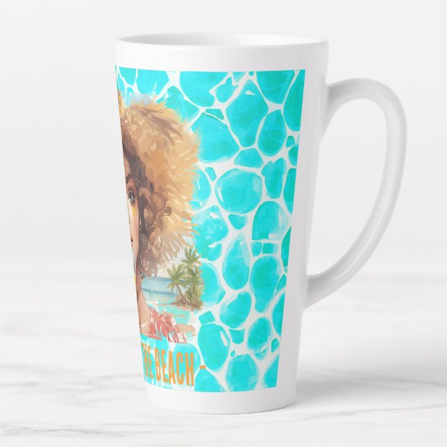Tasse Latte Plage tropicale, allons à la plage, (Droite)