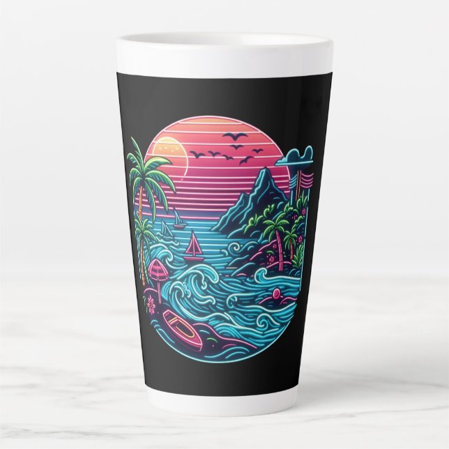 Tasse Latte Plage tropicale/néon hawaïen (Devant)