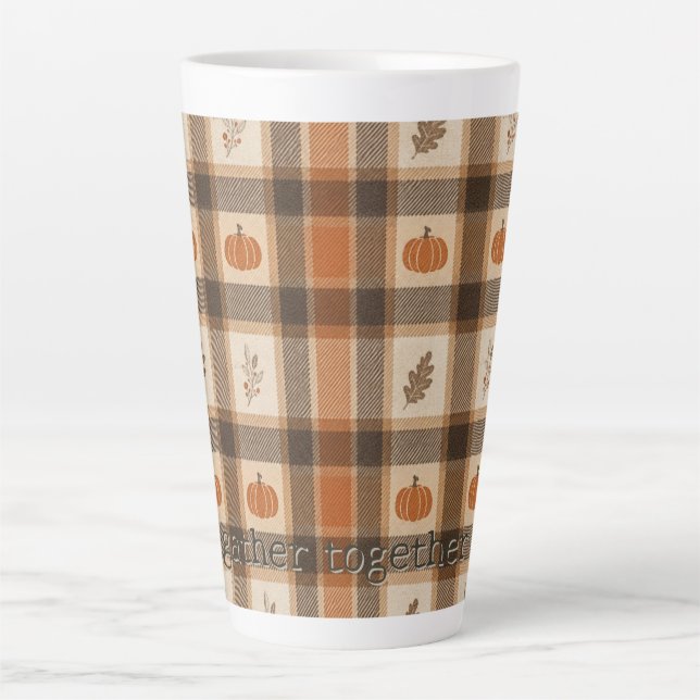Tasse Latte Plaid de citrouille d'automne (Devant)