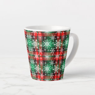 Tasse Latte Plaid Et Snowflakes Noël Motif 1