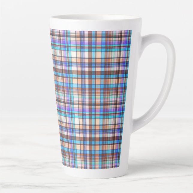 Tasse Latte Plaid Fabric Checkered Print Pattern-57688 (Droite)