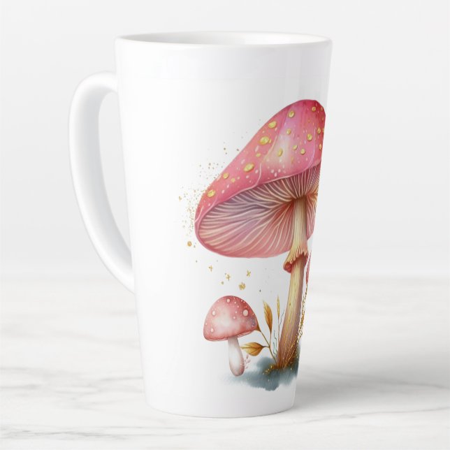 Tasse Latte Plaisir aux champignons roses chatoyants (Angle gauche)