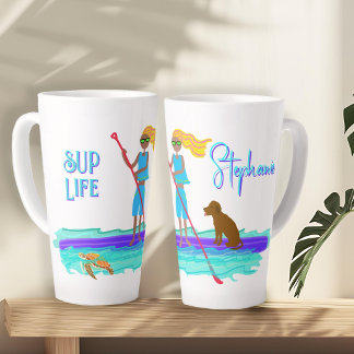 Tasse Latte Planche à paddle Vie Adolescente Fille et Chien Il