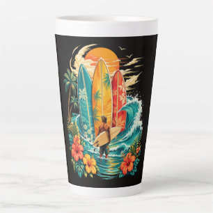 Tasse Latte Planche de surf Hawaï vague plage surfeur vintage
