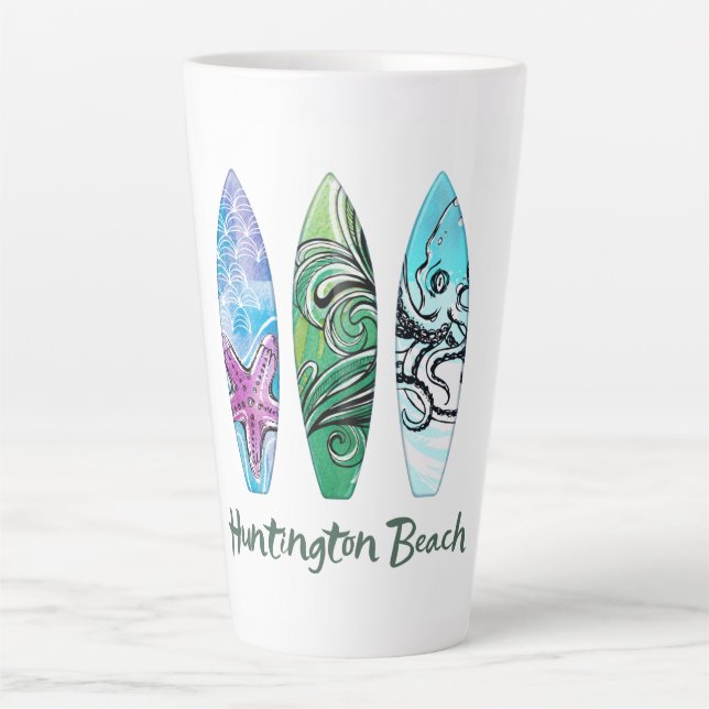Tasse Latte Planches de Surf en Aquarelle de Hunti (Devant)