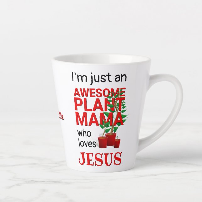 Tasse Latte Plante PERSONNALISÉ MAMA AIME JÉSUS (Droite)