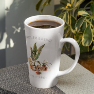 Tasse Latte Plantes, Livres & Café   Illustration aquarelle