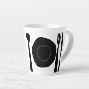Tasse Latte Plaque et ustensiles noirs et blancs
