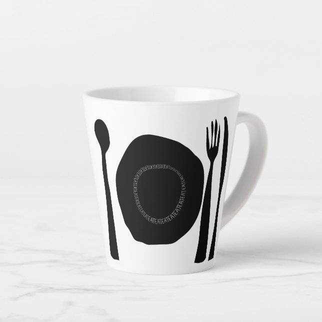 Tasse Latte Plaque et ustensiles noirs et blancs (Angle droit)