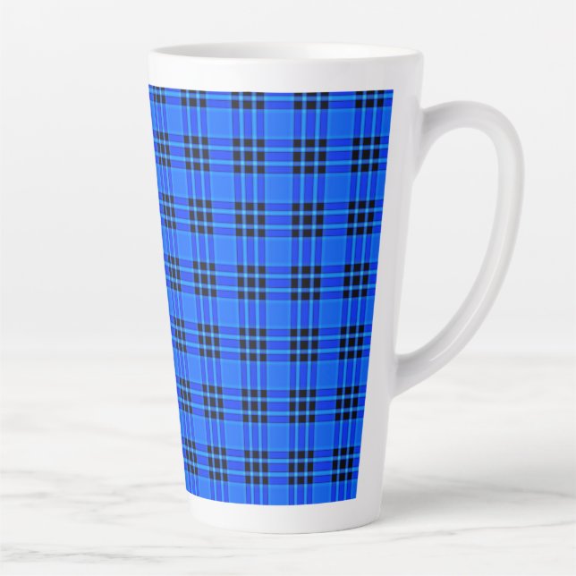 Tasse Latte Plaqué Royal Blue Black Checks Motif-57686 (Droite)