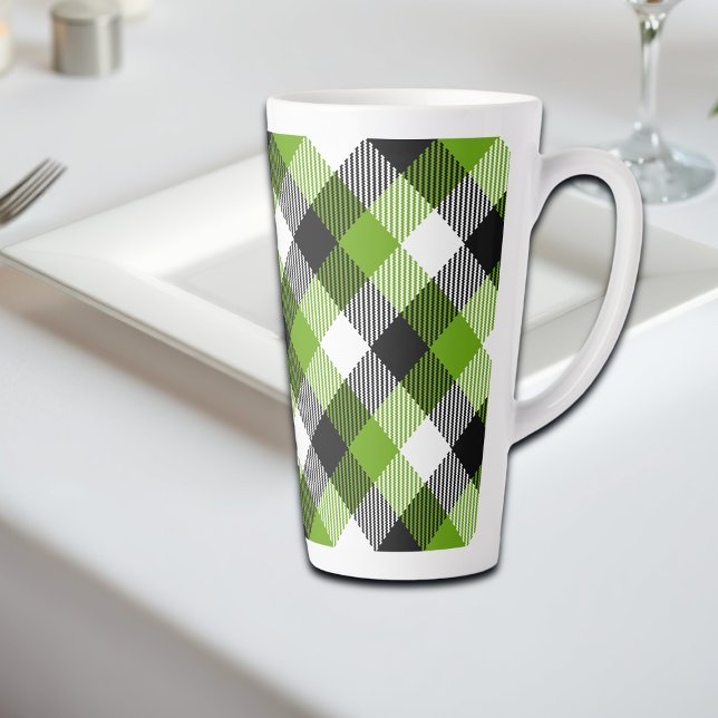 Tasse Latte Plaques Tartan simples Vert néon (Créateur téléchargé)