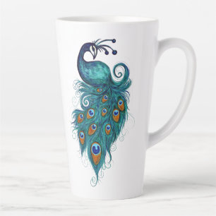 Tasse Latte Plumes de paon Peacocks Turquoises