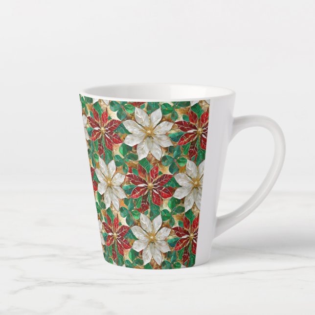 Tasse Latte Poinsettia Blanc Rouge Vert Or (Droite)