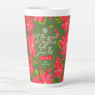 Tasse Latte Poinsettia de Noël vert