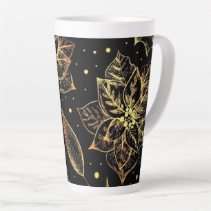 Tasse Latte Poinsettias Noir & Or & Holly