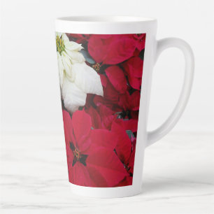 Tasse Latte Poinsettias Rouges et Blancs II Fêtes de Noël