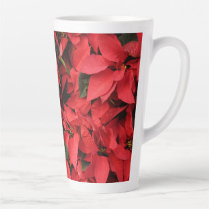 Tasse Latte Poinsettias Rouges II Fleurs de Fêtes de Noël
