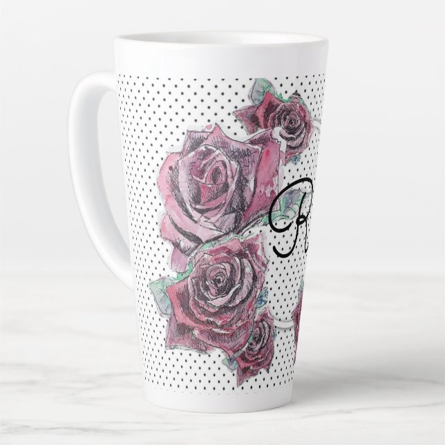 Tasse Latte Pointe d'aquarelle rouge pour femmes latte initial (Angle gauche)