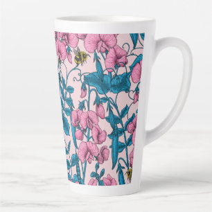 Tasse Latte Pois doux et bourdons, rose et bleu