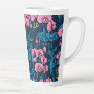 Tasse Latte Pois doux et bourdons, rose et bleu