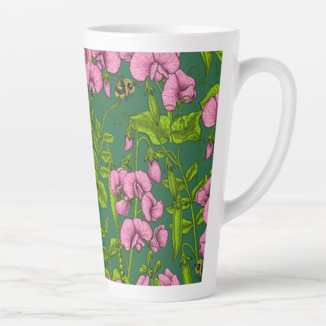 Tasse Latte Pois doux et bourdons, vert et rose (Droite)