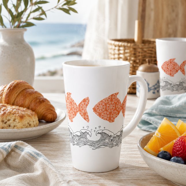 Tasse Latte Poisson et Vagues  (Créateur téléchargé)