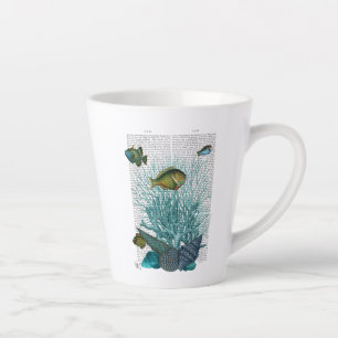 Tasse Latte Poissons, coquillages bleus et coraux