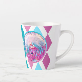 Tasse Latte Poodle peint en Aqua rose et Turquoise