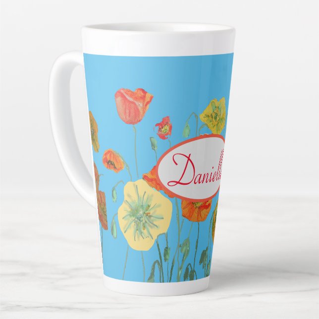 Tasse Latte Poppies de pavot bleu orange Aquarelle Musique (Angle gauche)