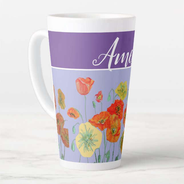 Tasse Latte Poppies de pavot Red Lavender violet Art Peinture  (Angle gauche)