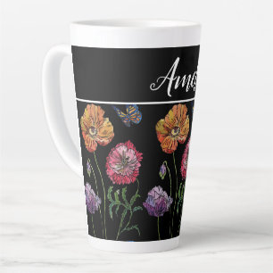 Tasse Latte Poppies de pavot Red Shabby Chic Black Floral Fleu