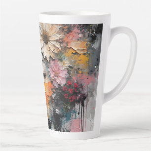 Tasse Latte Portrait de femme floral abstrait de luxe sur toil