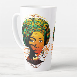 Tasse Latte Portrait féminin africain avec coucher de soleil