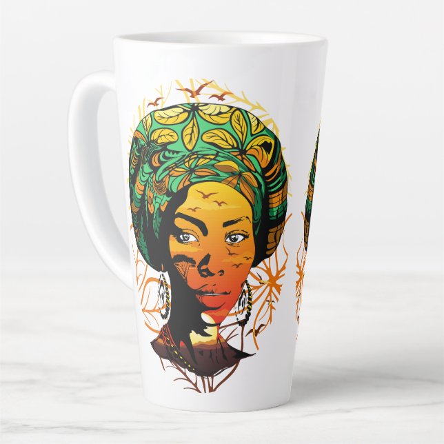 Tasse Latte Portrait féminin africain avec coucher de soleil (Angle gauche)