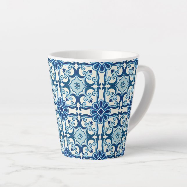 Tasse Latte Portugais Azulejos Blue Floral Motif (Angle droit)