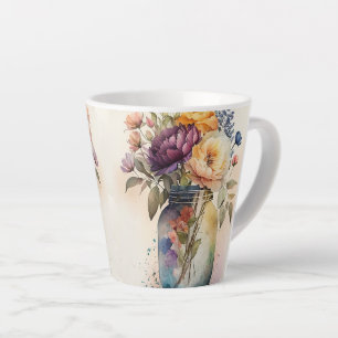 Tasse Latte Pot multicolore de Dk Purple Rose Fleurs #1