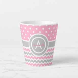 Tasse Latte Pot rose Gris Poka Chevron